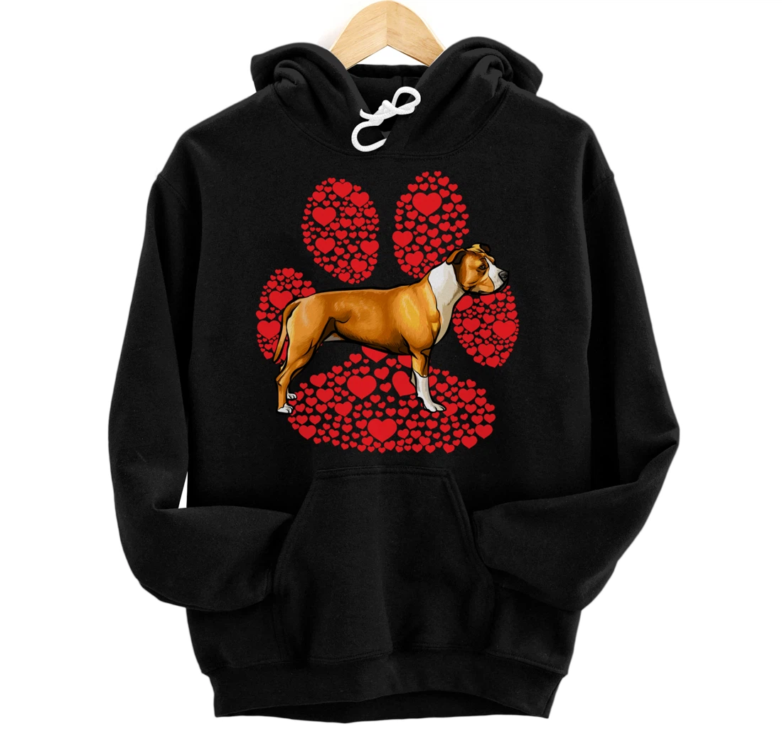 Personalized American Staffordshire Terrier Valentines Day Dog Love Paw Pullover Hoodie