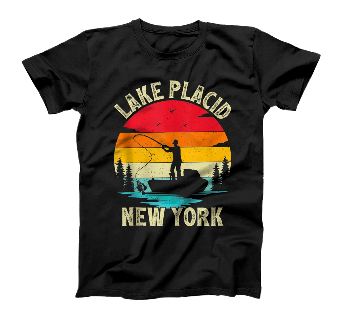 Personalized Summer Vacation Fishing Vintage Retro New York Placid Lake T-Shirt, Women T-Shirt