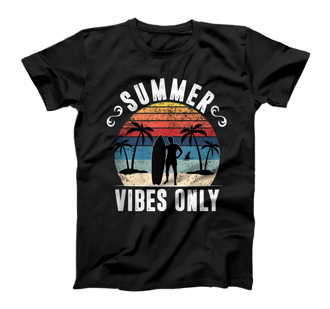 Personalized Summer Vibes Only Vintage Retro Surfer Surfing Distressed T-Shirt, Women T-Shirt
