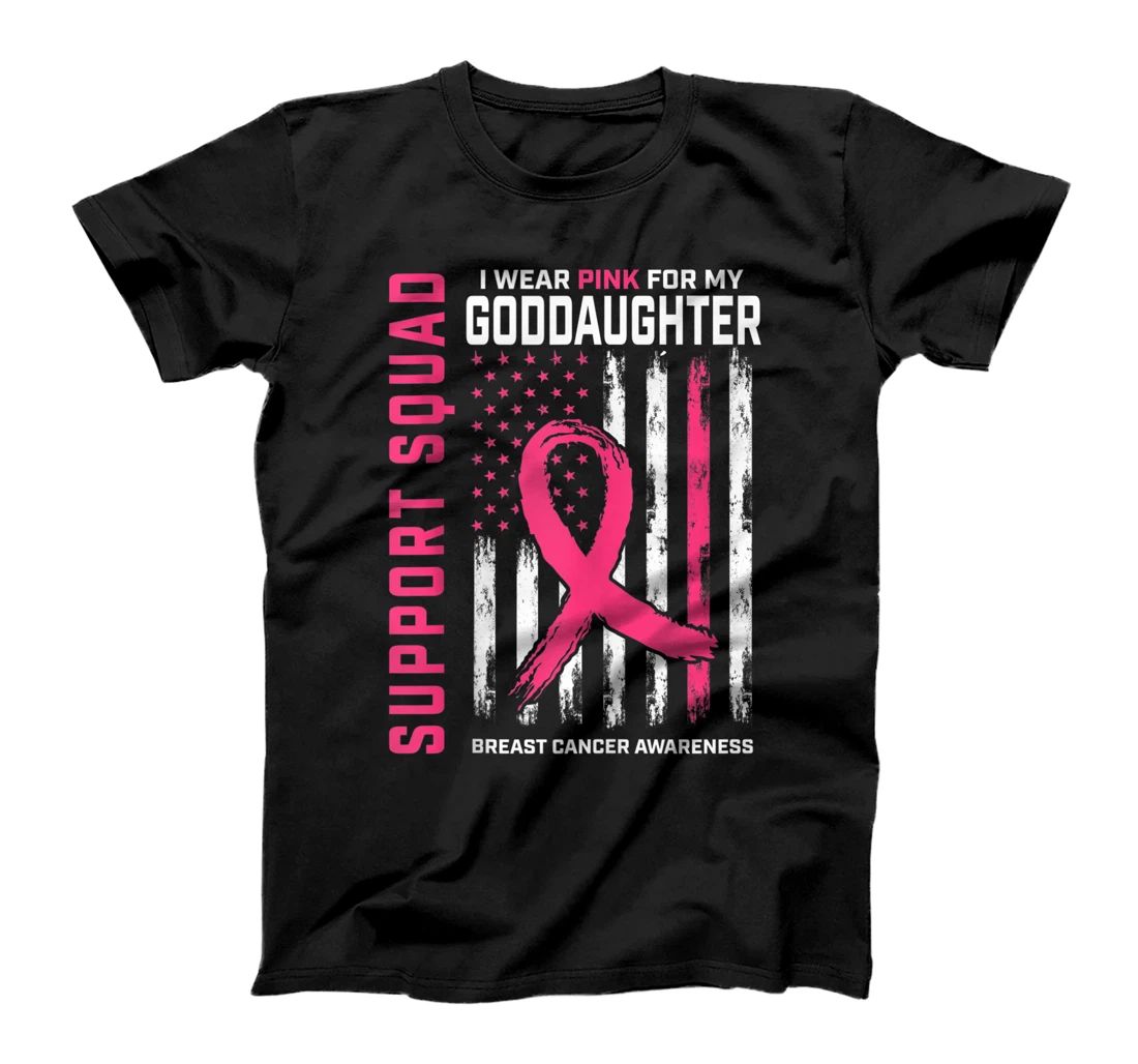 Personalized Support Squad Pink Goddaughter Breast Cancer Awareness Flag T-Shirt, Women T-Shirt