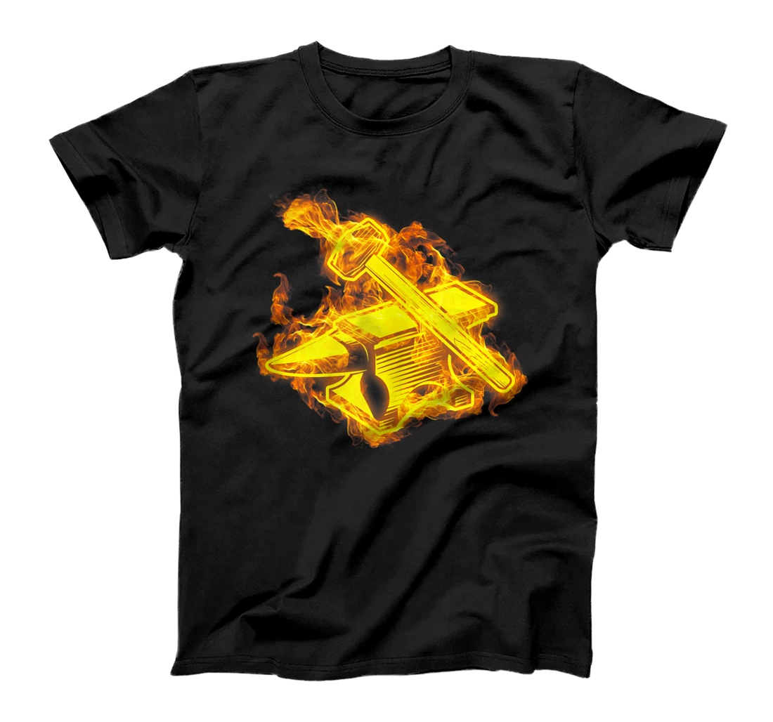 Personalized Fire Anvil And Hammer Flames Forge Forging Blacksmith T-Shirt, Women T-Shirt