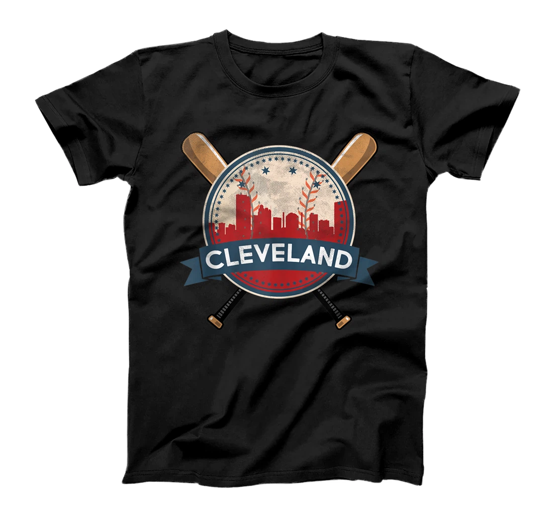 Personalized Cleveland Vintage Baseball Skyline Stitches Ball Sports T-Shirt, Women T-Shirt