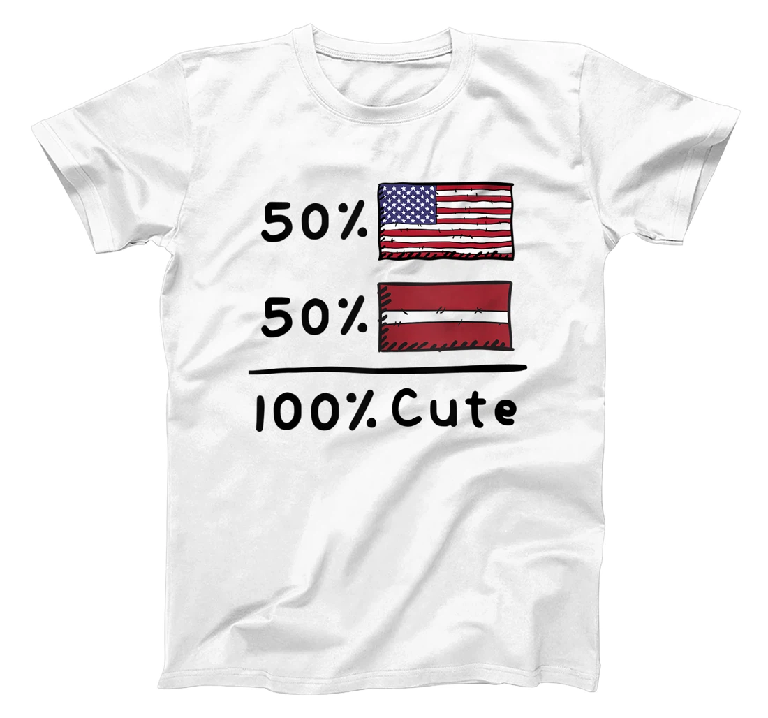 Personalized 50% American 50% Latvian 100% Cute Latvia USA Flags T-Shirt, Women T-Shirt