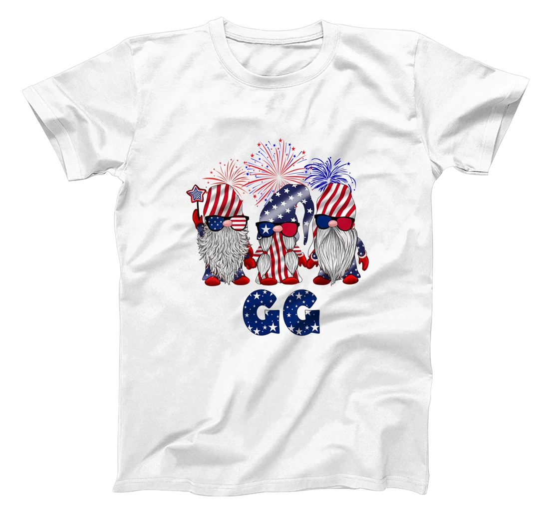 Personalized Womens Women Gnomes American Flag Fireworks Graphic 4th of July T-Shirt, Women T-Shirt