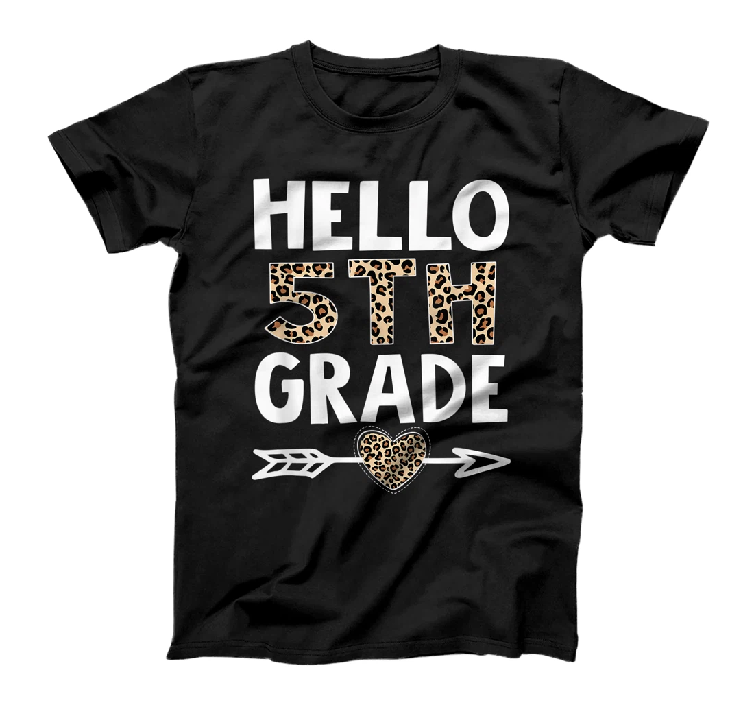 Personalized Leopard Hello Fifth Grade Teacher & Student Back To School T-Shirt, Kid T-Shirt and Women T-Shirt