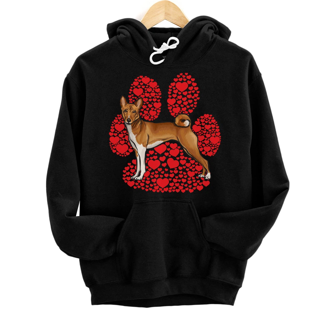 Personalized Basenji Valentines Day Dog Love Paw Pullover Hoodie