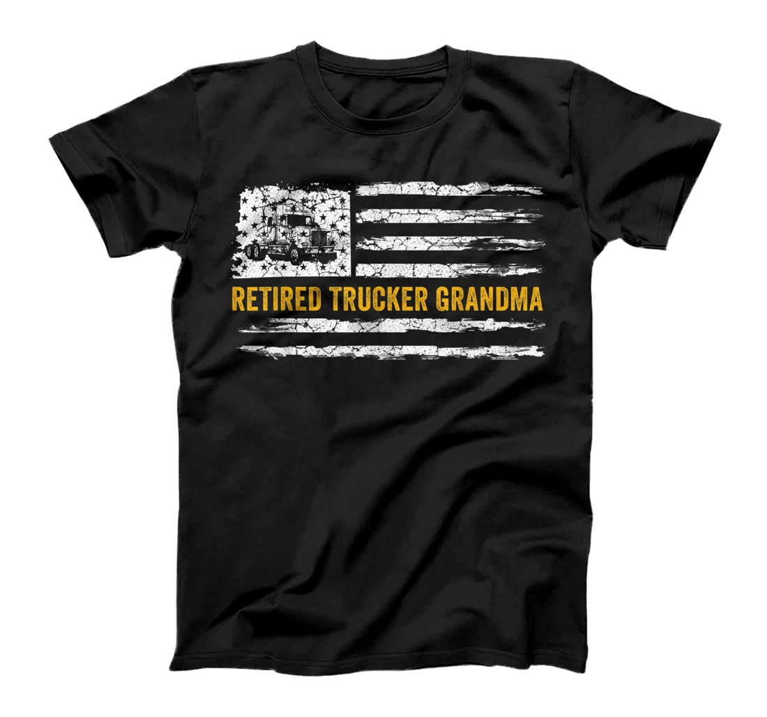 Personalized Vintage USA American Flag Retired Trucker Grandma Retirement T-Shirt, Kid T-Shirt and Women T-Shirt