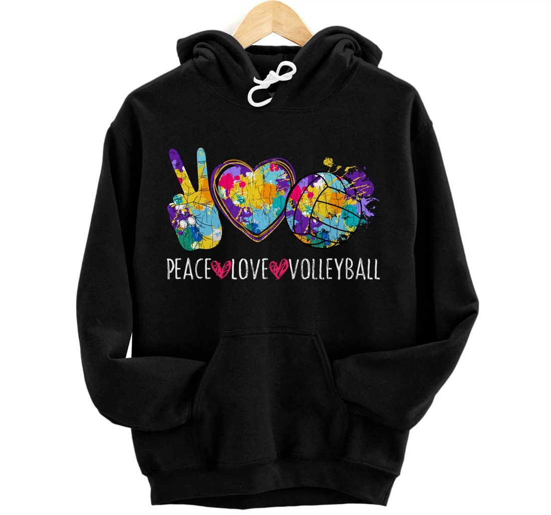 Personalized Peace Love Volleyball Funny Graphic For Player Coach Pullover Hoodie