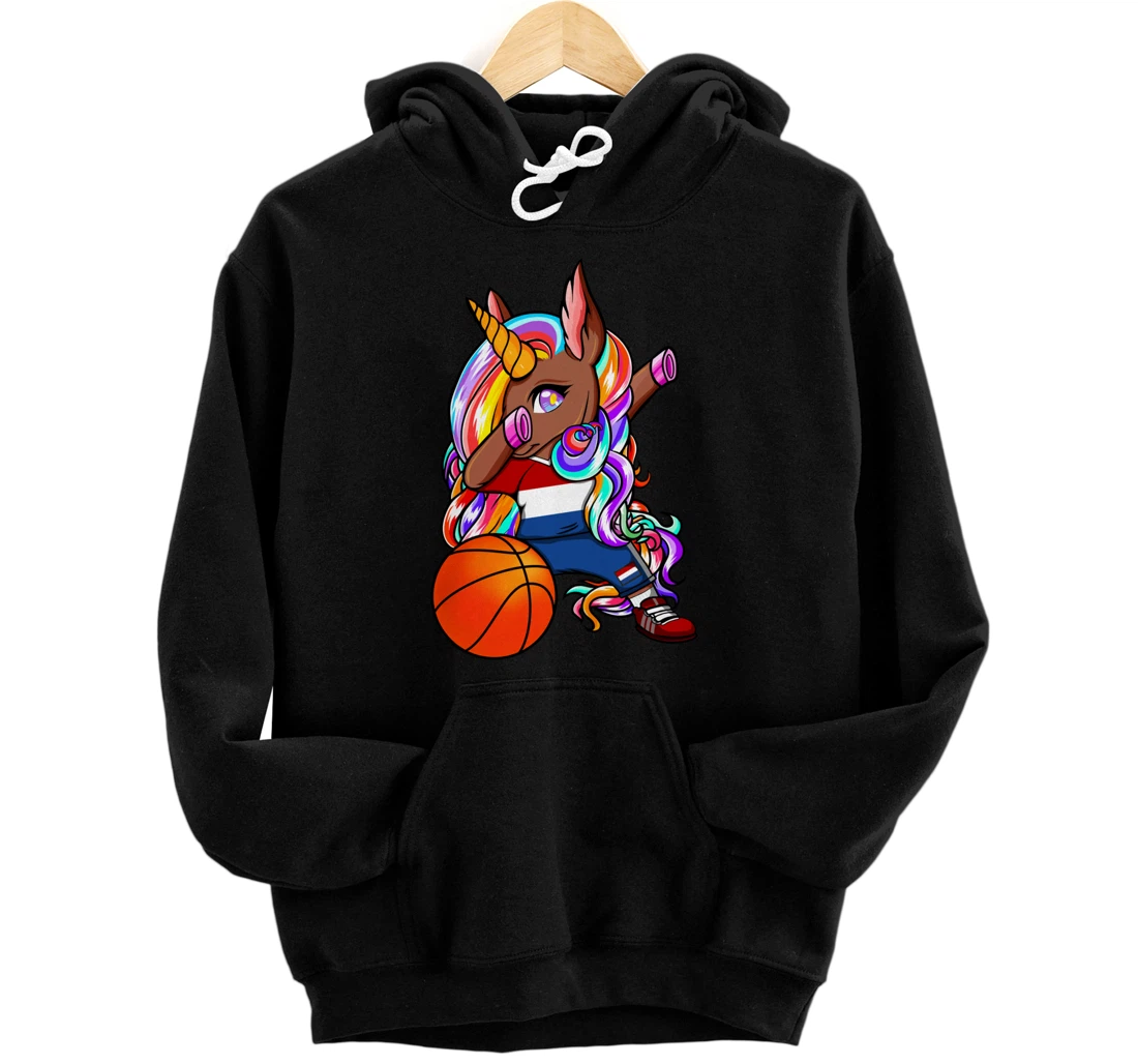 Dabbing Brown Skin Unicorn Netherlands Basketball Fan Jersey Pullover Hoodie