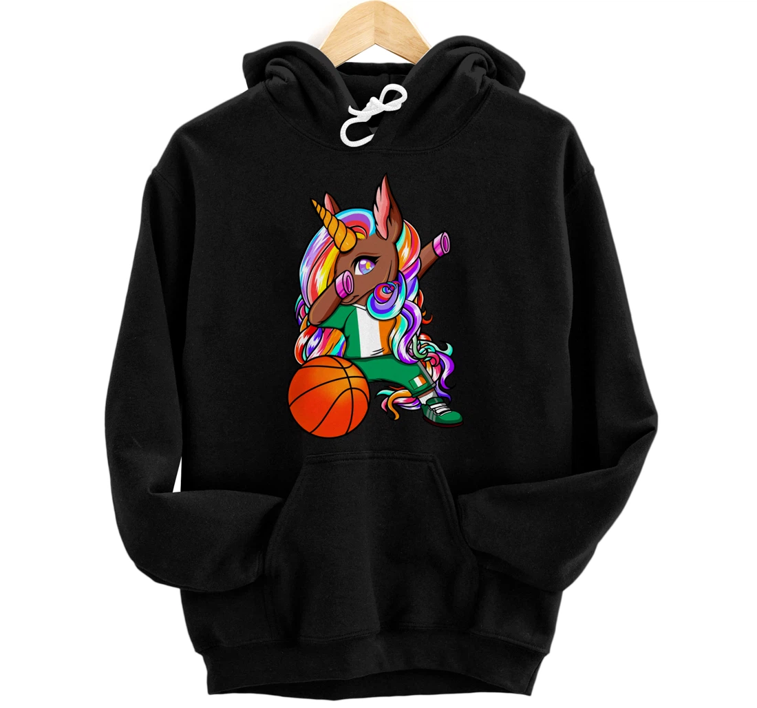 Dabbing Brown Skin Unicorn Ireland Basketball Fans Jersey Pullover Hoodie