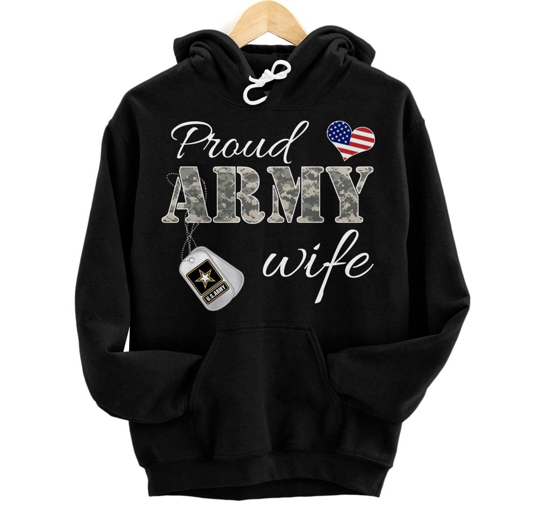 Proud Army Wife Camouflage Gift from US Army Veteran Soldier Pullover Hoodie