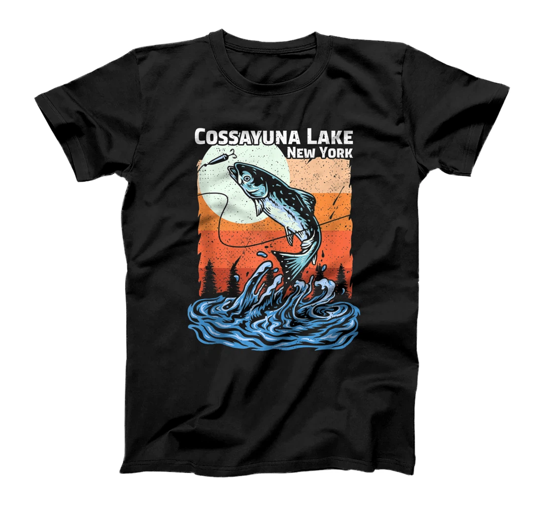 Personalized Summer Vacation Retro Sunset New York Cossayuna Lake T-Shirt, Women T-Shirt