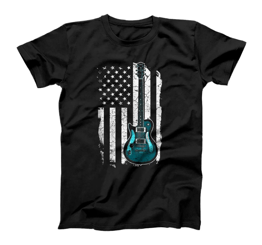 Personalized Vintage Guitar Guitarist US American Flag T-Shirt, Women T-Shirt