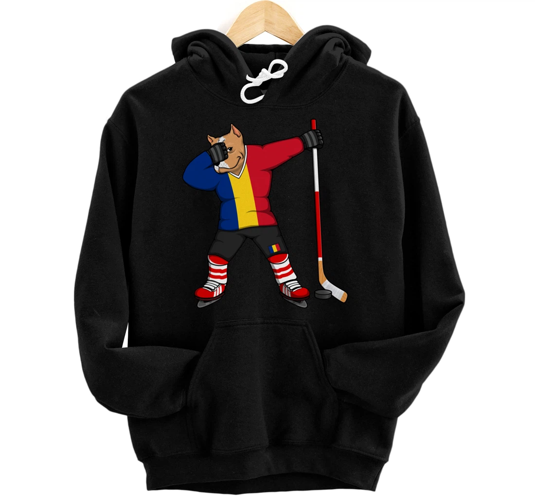 Dabbing Pitbull Romania Ice Hockey Fans Jersey Winter Sports Pullover Hoodie