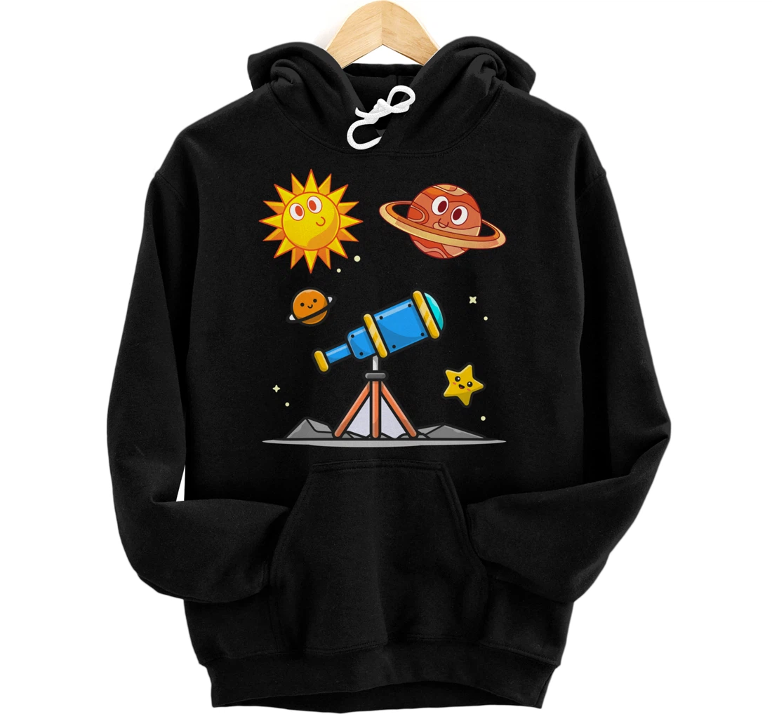 Cute Planets Astronaut Space Scientist Telescope Astronomy Pullover Hoodie