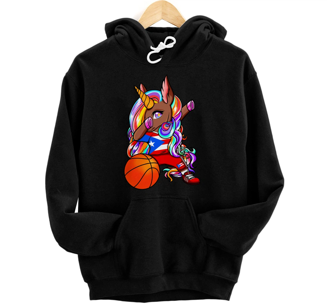 Dabbing Brown Skin Unicorn Puerto Rico Basketball Fan Jersey Pullover Hoodie