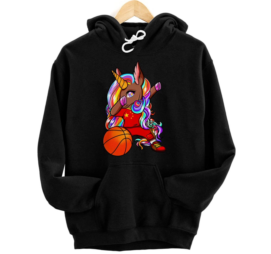 Dabbing Brown Skin Unicorn China Basketball Fans Jersey Pullover Hoodie