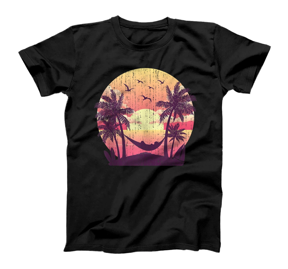 Personalized Palm Trees Summer Vacation Sunset Hammock Tropical Summer T-Shirt, Women T-Shirt
