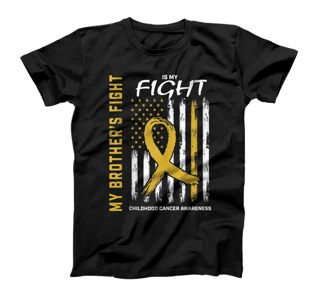 Personalized Gold Brothers Fight Childhood Cancer Awareness American Flag T-Shirt, Women T-Shirt