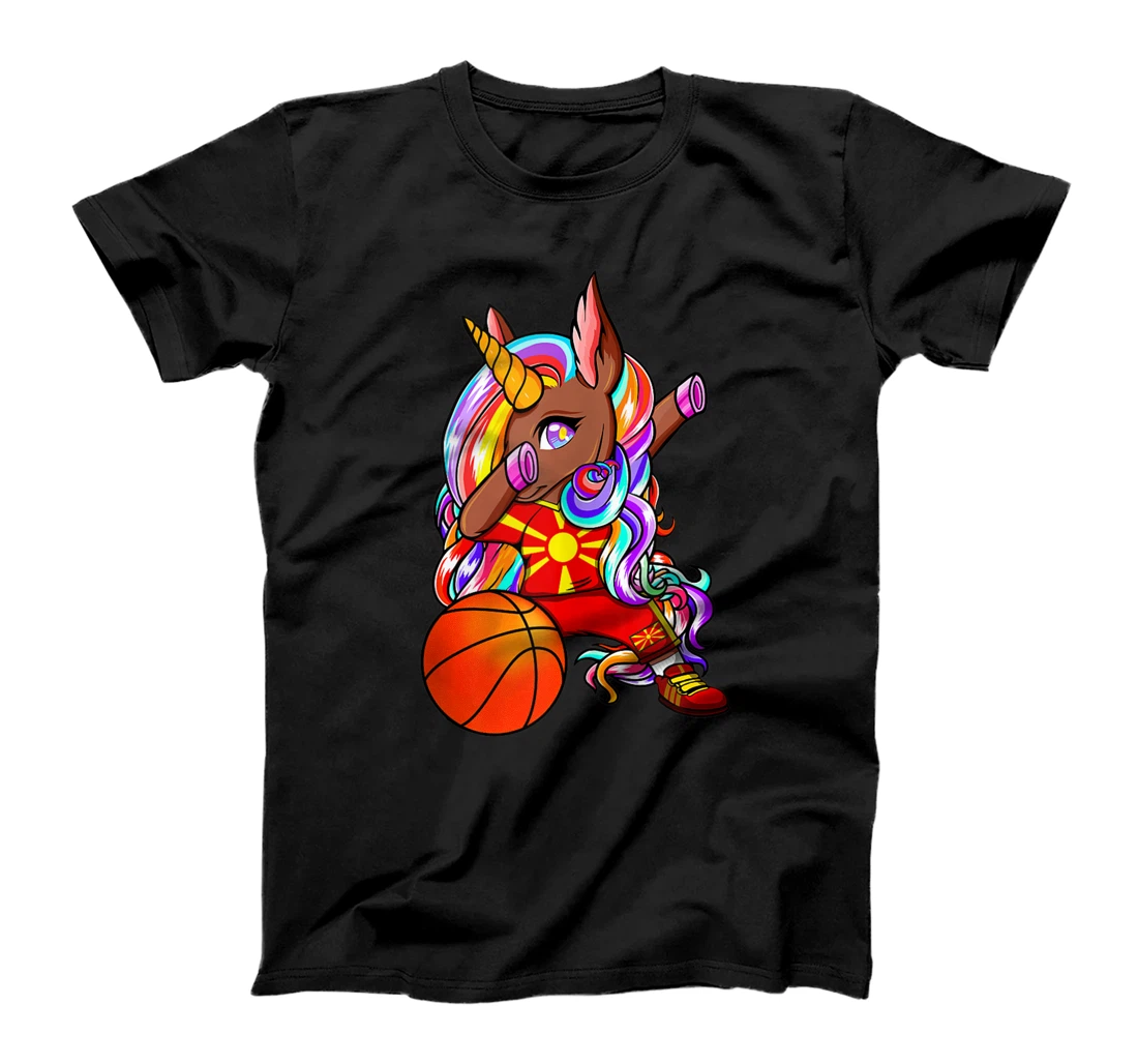 Personalized Dabbing Brown Skin Unicorn Macedonia Basketball Fans Jersey T-Shirt, Women T-Shirt