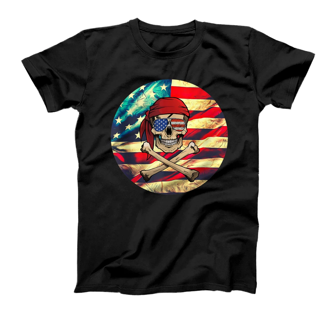 Personalized Pirate Day Skull American Flag 4th Of July Patriotic Design T-Shirt, Women T-Shirt