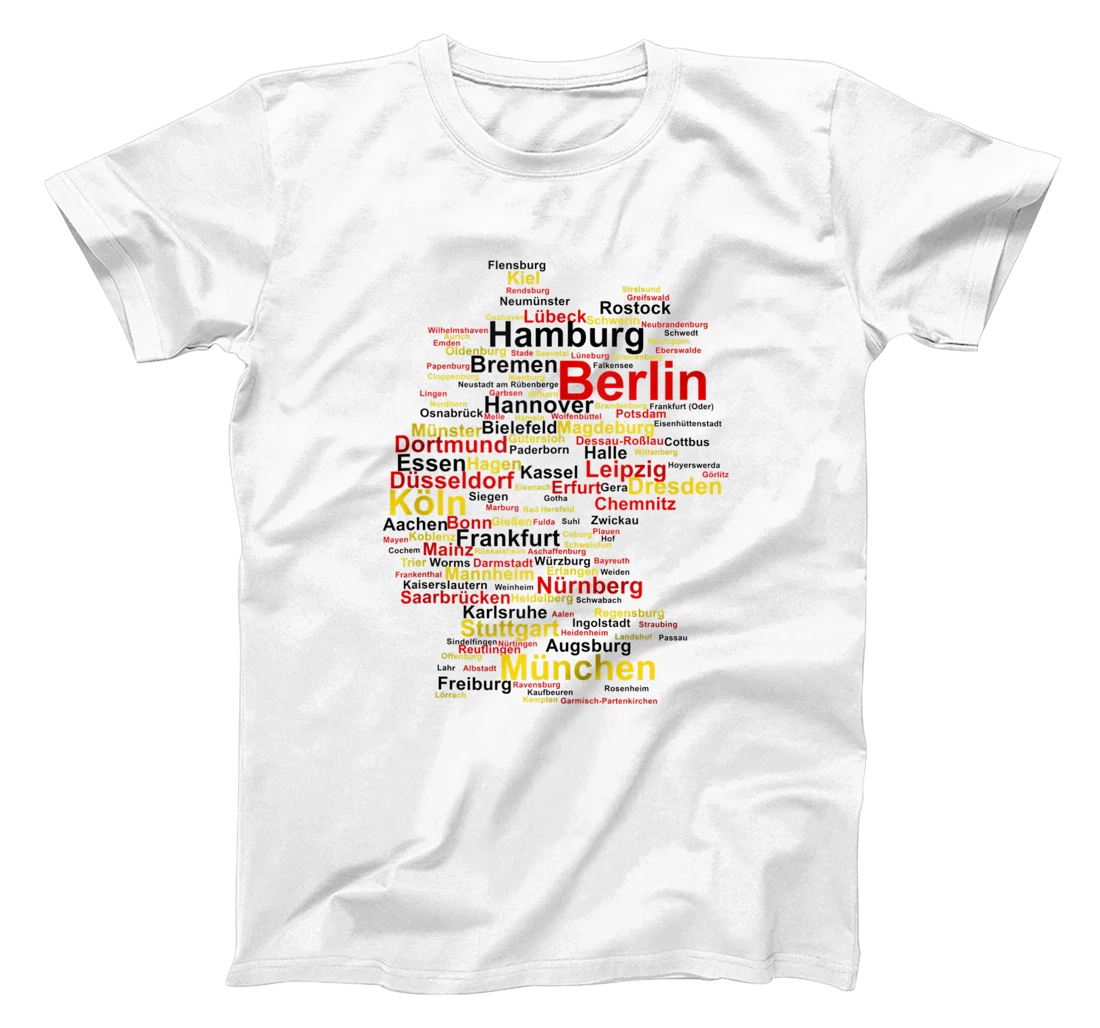 Personalized Germany Map Silhouette Towns Cities Flag Berlin Travel T-Shirt, Women T-Shirt