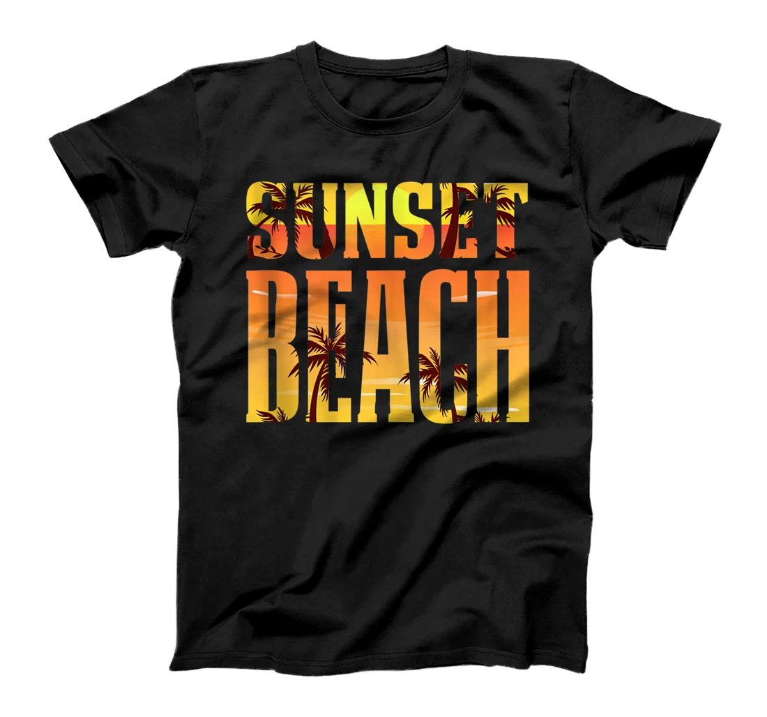 Personalized Vintage Sunset Beach Palm Trees Summer Sunrise Palms Beach T-Shirt, Women T-Shirt