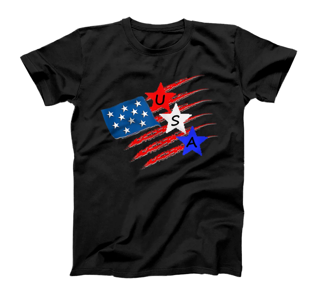 Personalized USA American Flag Stars and Stripes T-Shirt, Women T-Shirt