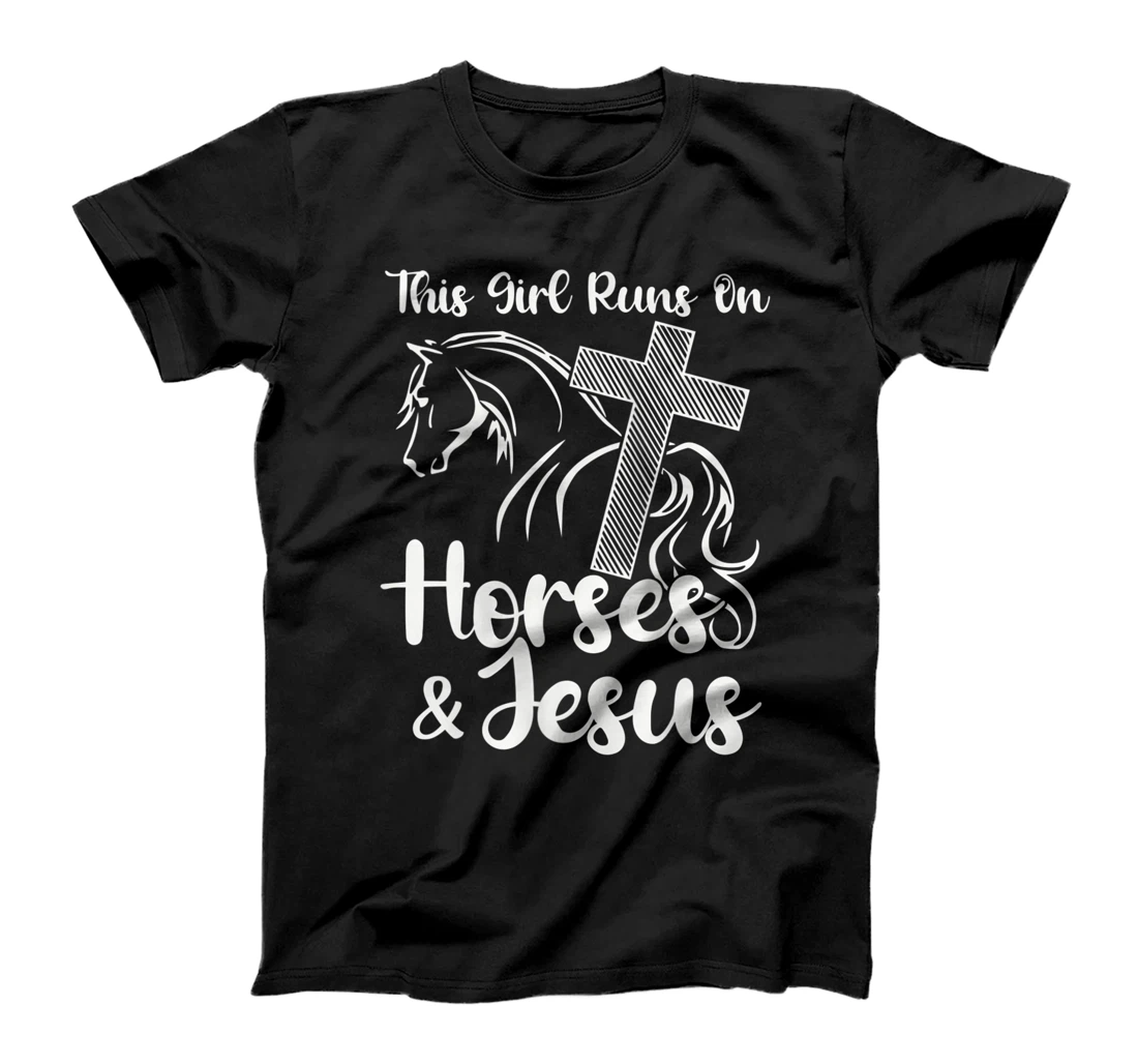 Womens THIS GIRL RUNS ON HORSES & JESUS Christian Equestrian Rider T-Shirt, Women T-Shirt