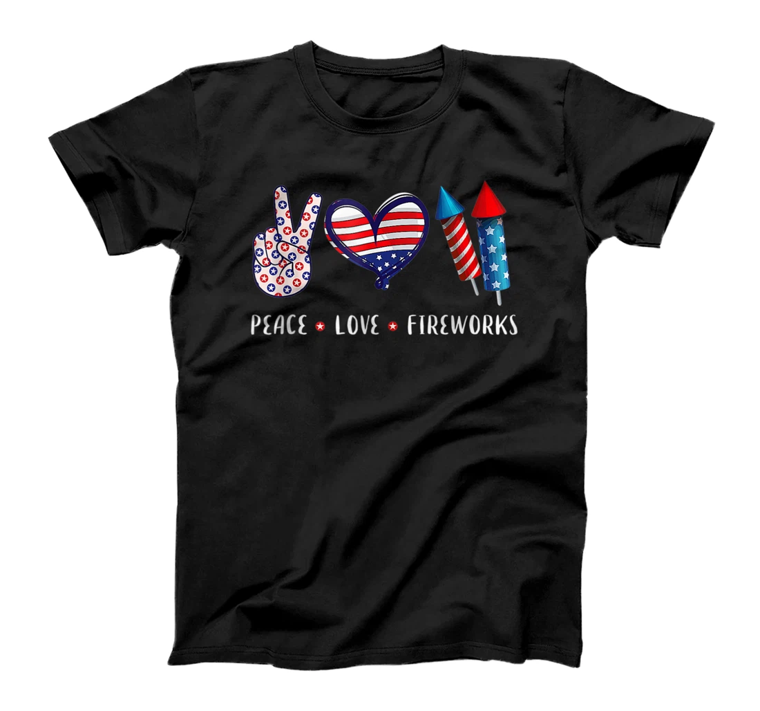 Peace Love Fireworks Freedom America flag USA 4th of July T-Shirt, Women T-Shirt