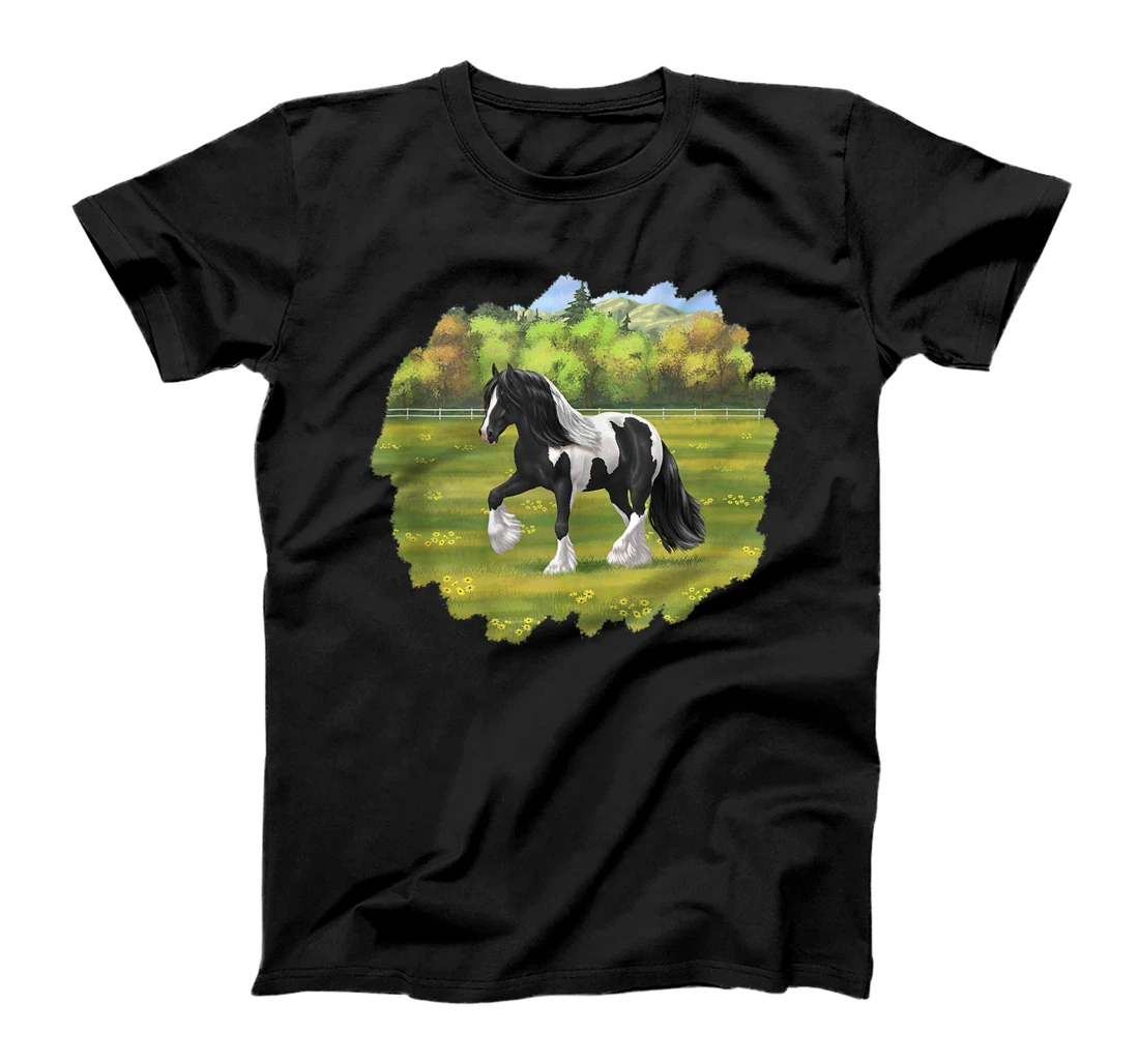 Black Pinto Piebald Gypsy Vanner Irish Cob Draft Horse T-Shirt, Women T-Shirt