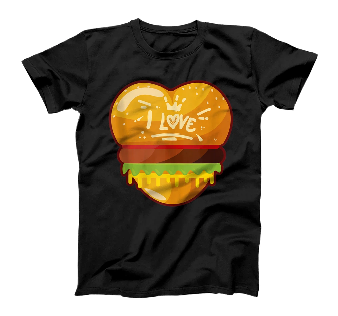 I Love Heart Burger Restaurant Patty Ketchup Bun Lettuce Top T-Shirt, Women T-Shirt