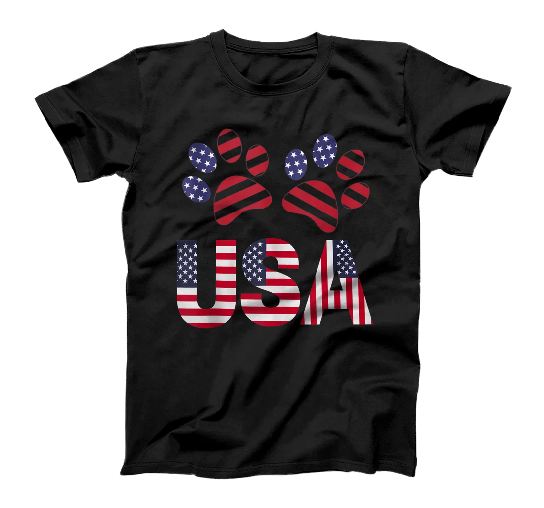 Paw Print USA Flag I Love Dogs Patriotic 4th of July T-Shirt, Women T-Shirt