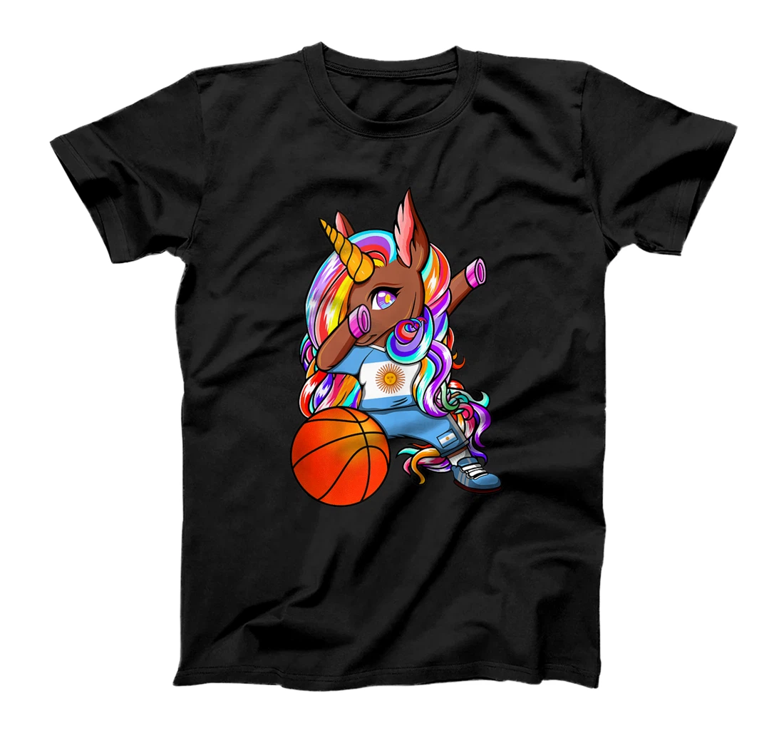 Dabbing Brown Skin Unicorn Argentina Basketball Fans Jersey T-Shirt, Women T-Shirt