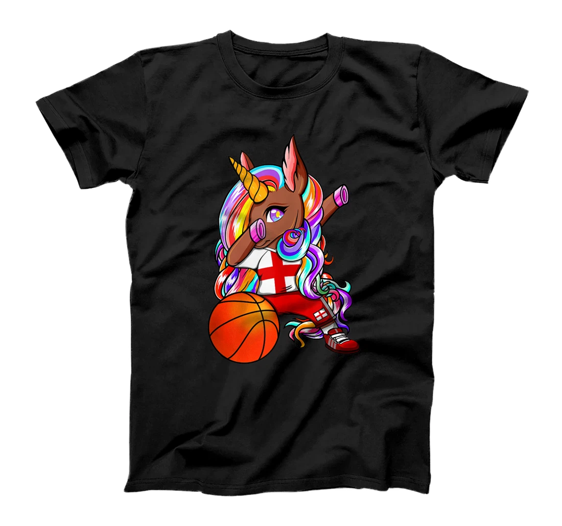 Dabbing Brown Skin Unicorn England Basketball Fans Jersey T-Shirt, Women T-Shirt