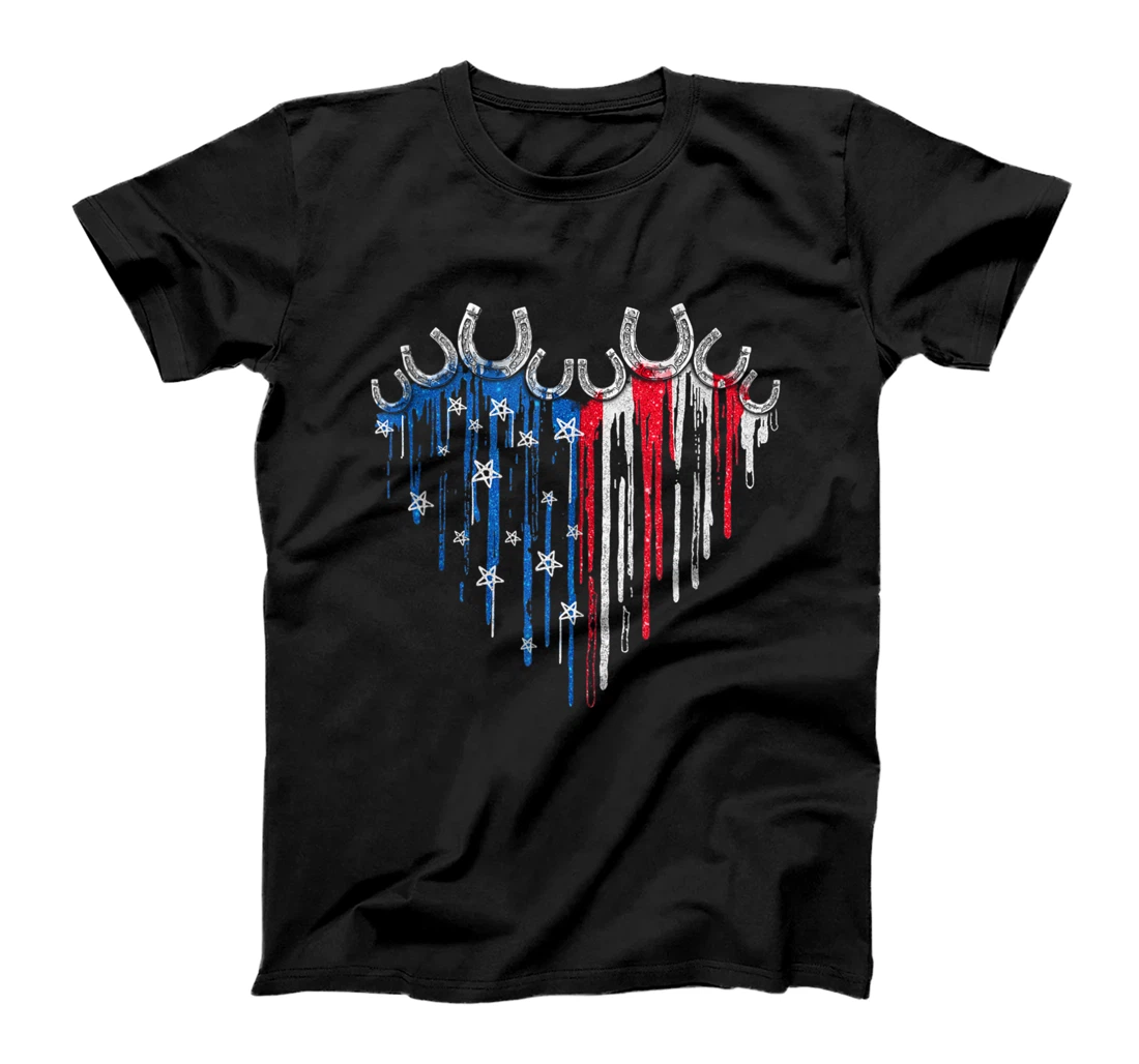 Horseshoes Heart American Flag Independence Day T-Shirt, Women T-Shirt