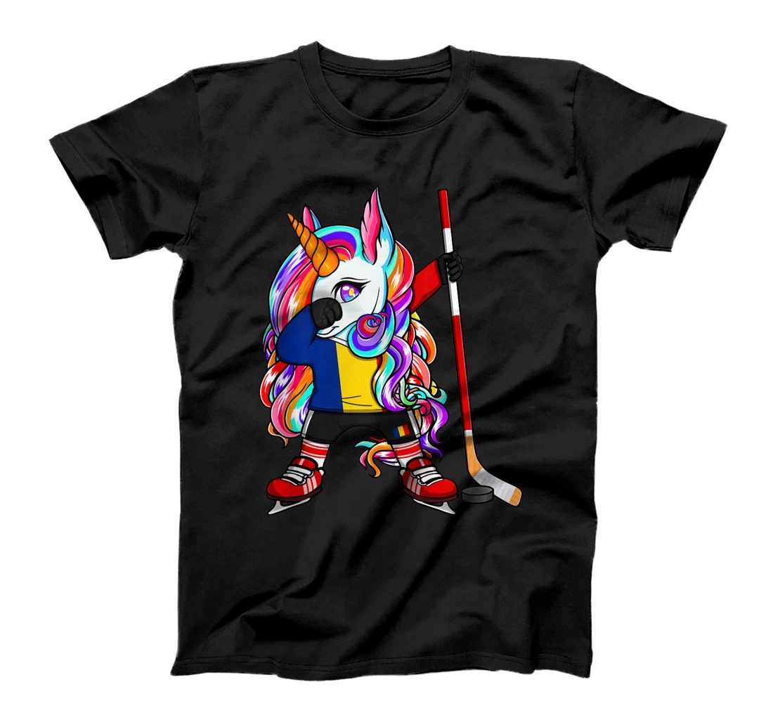 Dabbing Unicorn Romania Ice Hockey Fans Jersey Winter Sports T-Shirt, Women T-Shirt