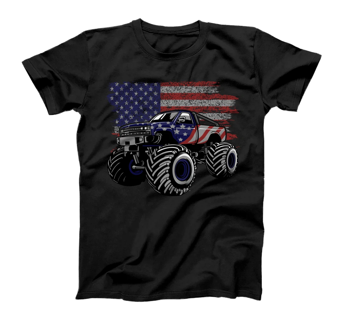 Personalized American Flag Monster Truck Lovers 4th Of July Monster Truck T-Shirt