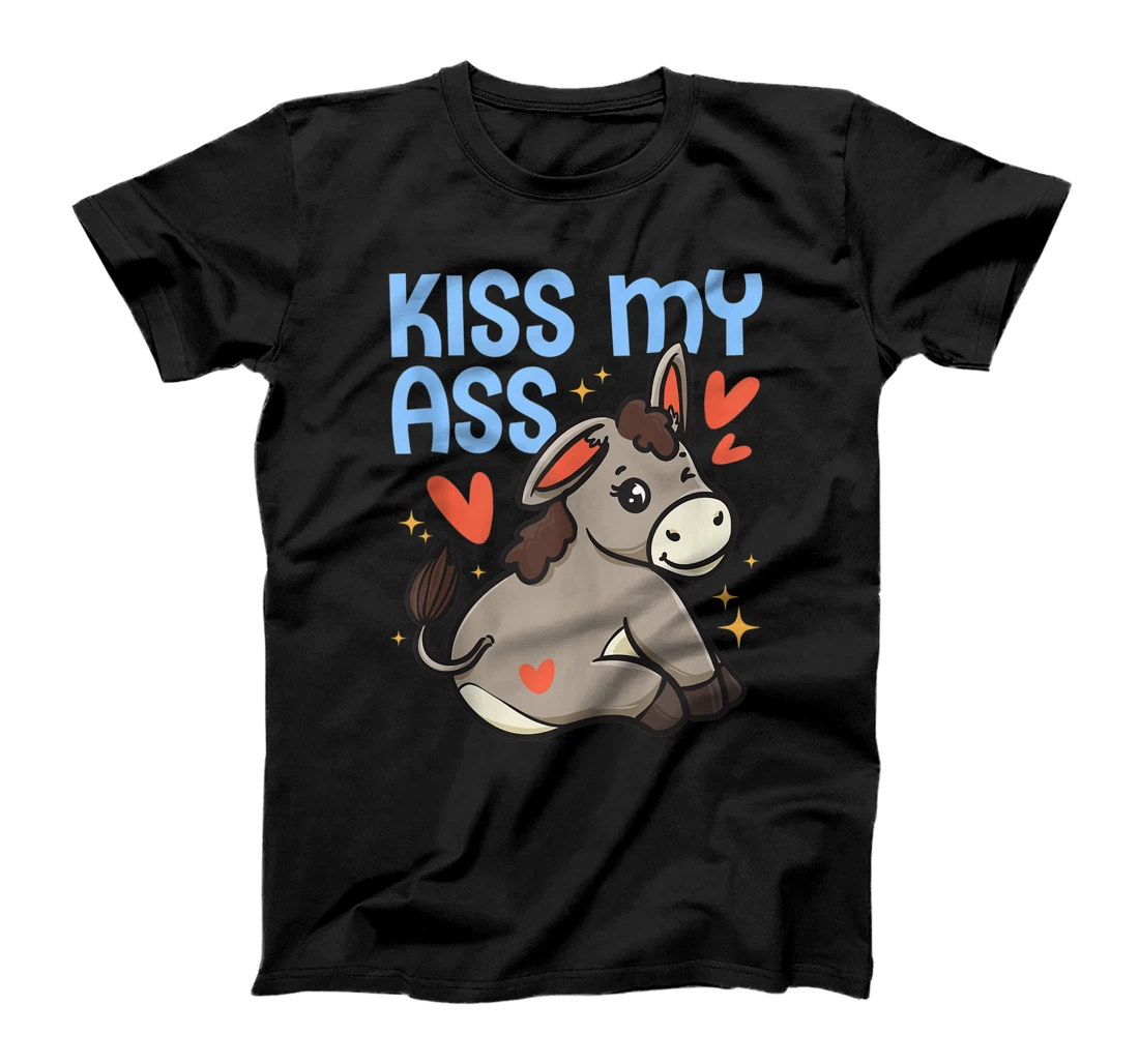 Personalized Funny Kiss My Donkey Winking Donkey T-Shirt, Women T-Shirt