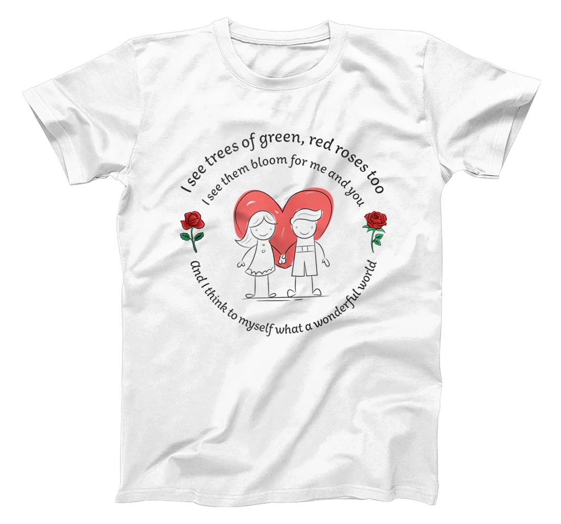 Personalized What a Wonderful World - Drawn Couple in Love with Roses T-Shirt, Women T-Shirt