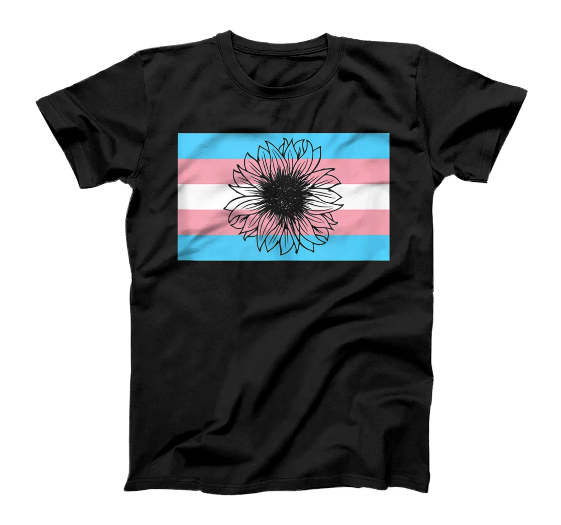 Personalized Cute Floral Sunflower Transgender Pride Flag Stuff Trans T-Shirt, Women T-Shirt