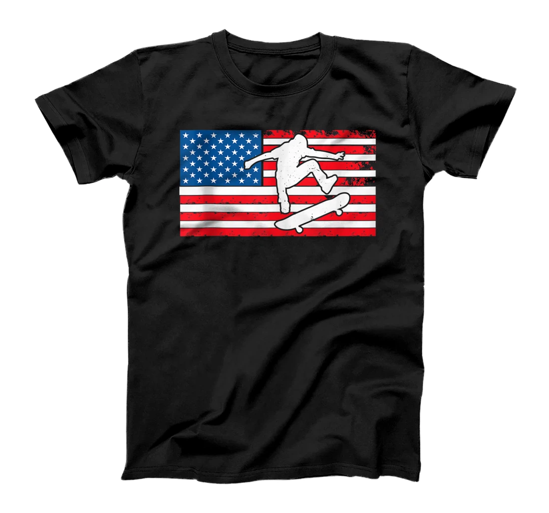 Personalized Skateboard American USA US Flag Patriotic T-Shirt, Women T-Shirt