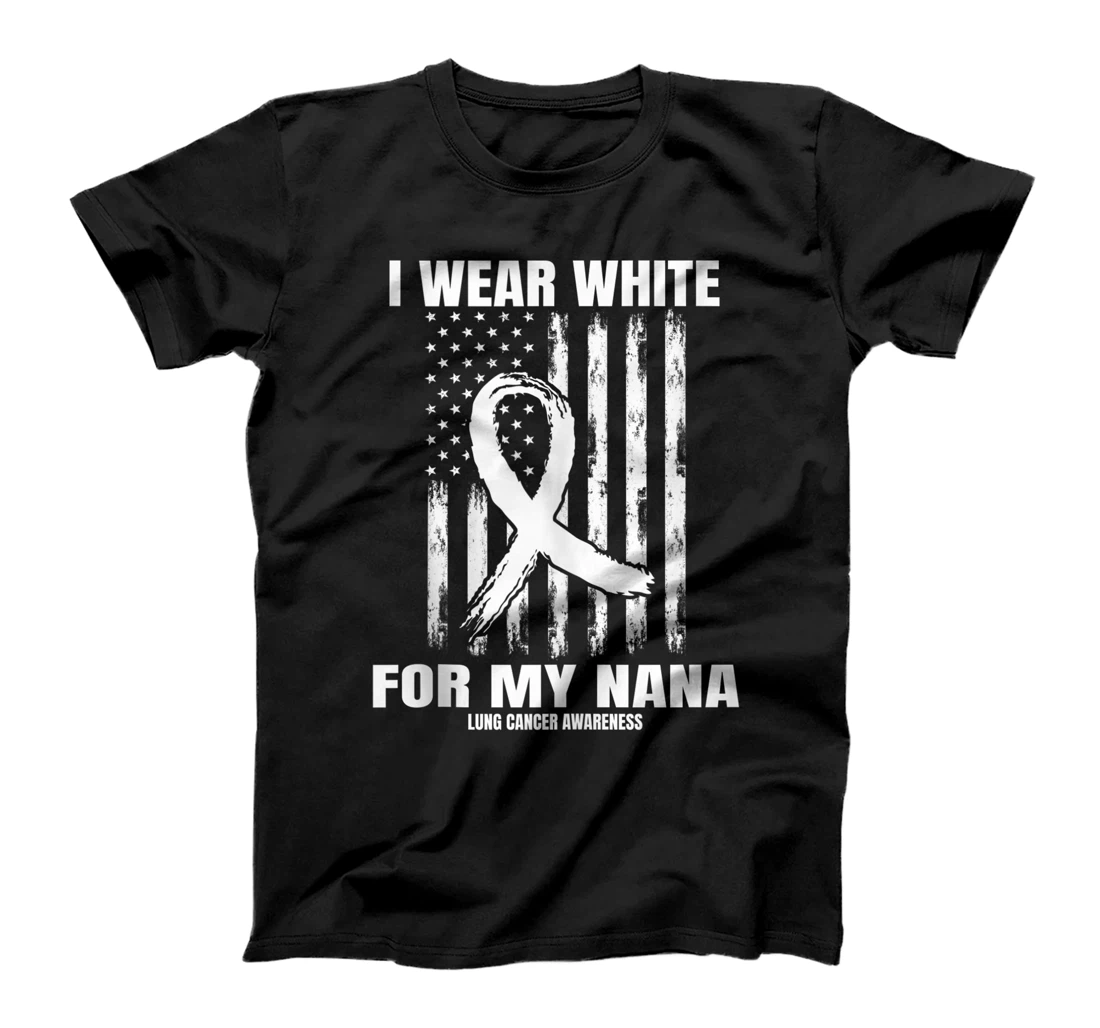Personalized I Wear White For My Nana Lung Cancer Awareness American Flag T-Shirt, Women T-Shirt