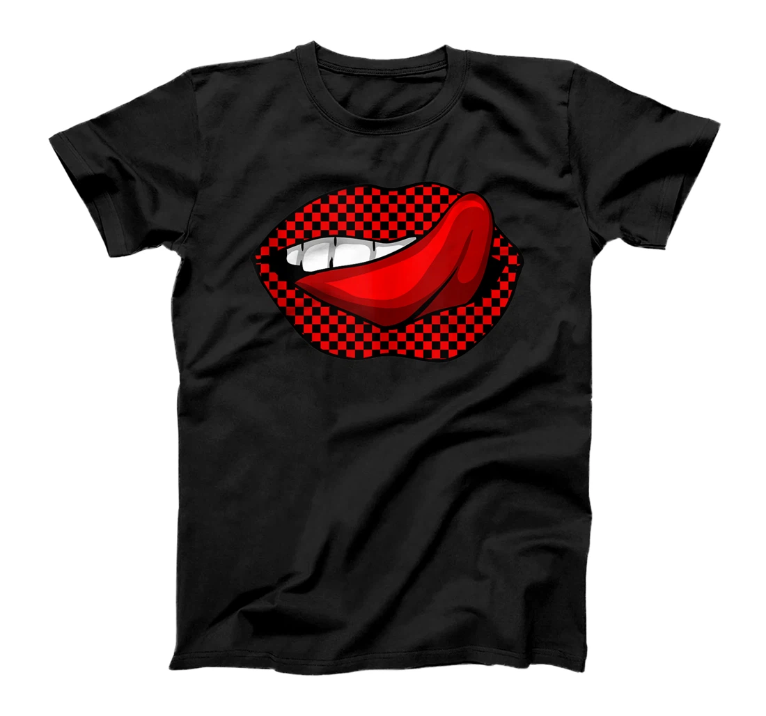 Personalized RED CHECKERBOARD LIPS WITH RED TONGUE T-Shirt, Women T-Shirt