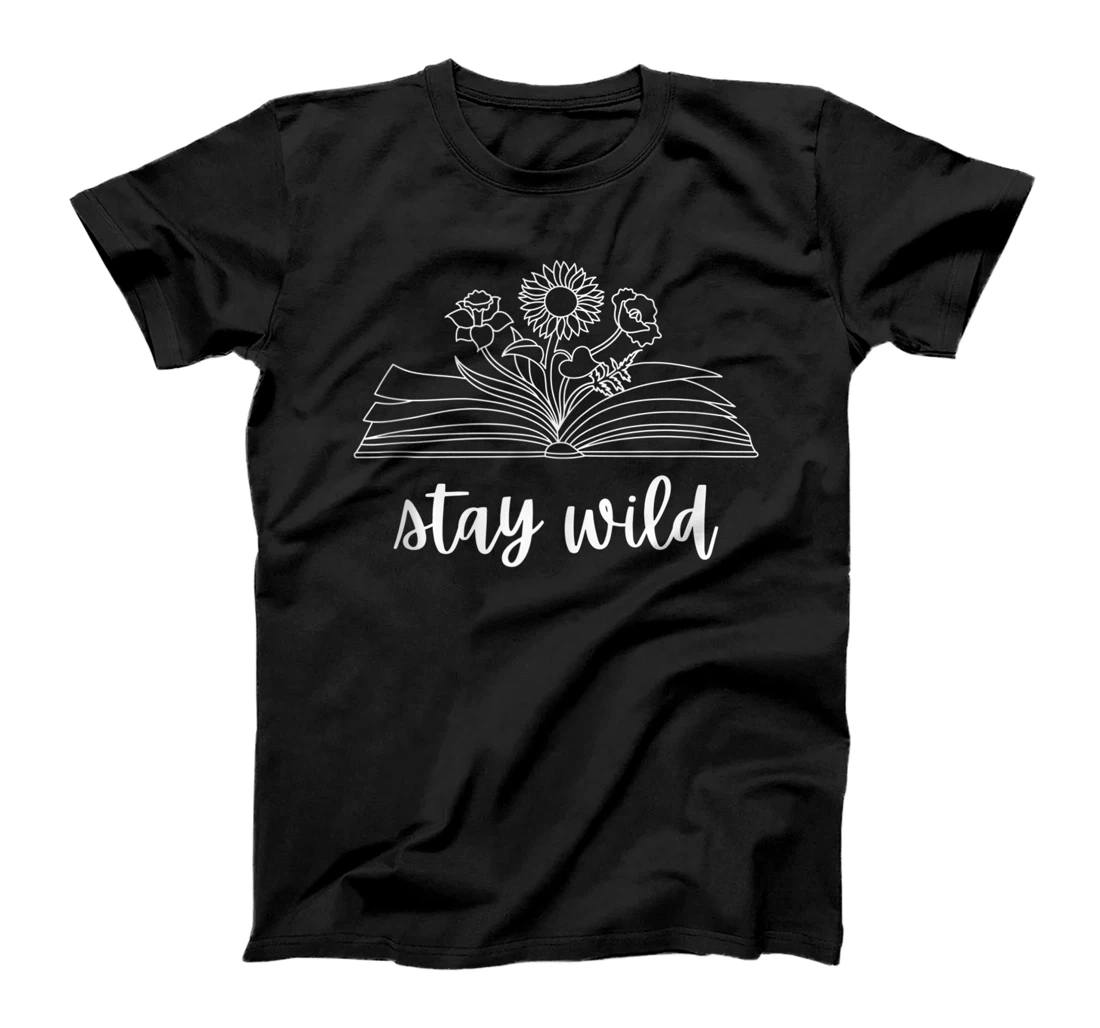 Personalized Cottagecore Stay Wild Wildflower and Books T-Shirt, Women T-Shirt