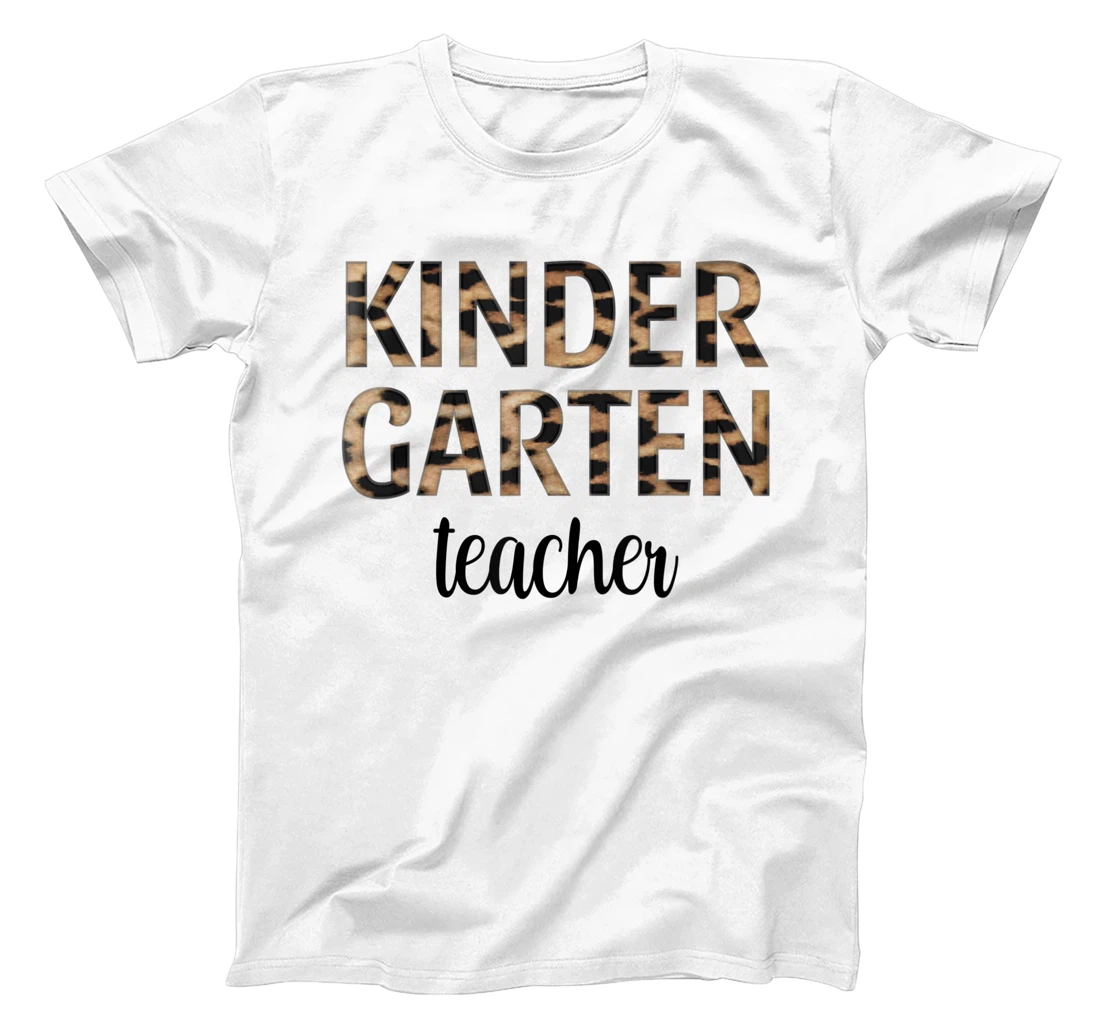 Personalized Leopard Kindergarten Teacher Kinder Back to School Supplies T-Shirt, Women T-Shirt