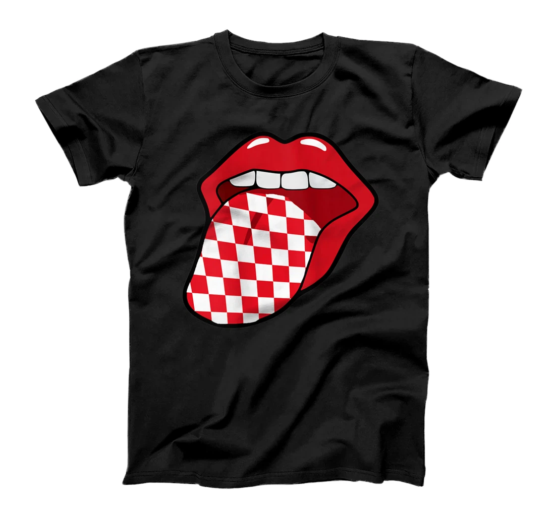 Personalized Womens Cool checkered red lip tongue checkerboard vintage women T-Shirt, Women T-Shirt