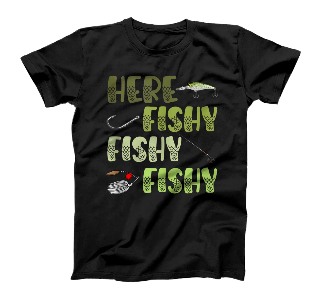 Personalized Here Fishy Fishy Fishing Lover Fishermans T-Shirt, Women T-Shirt