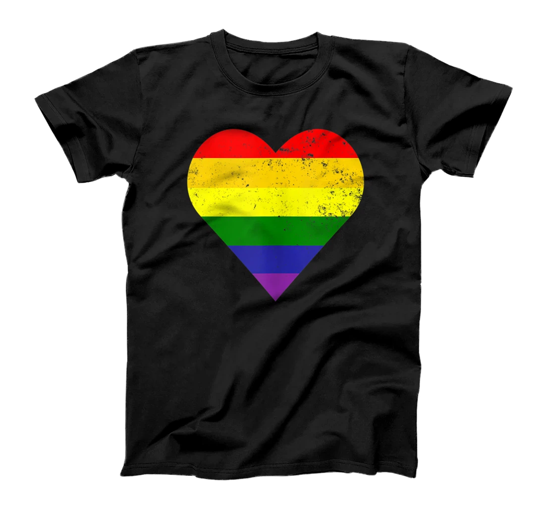 Rainbow Heart Vintage Retro 80's Style Gay Pride T-Shirt, Women T-Shirt