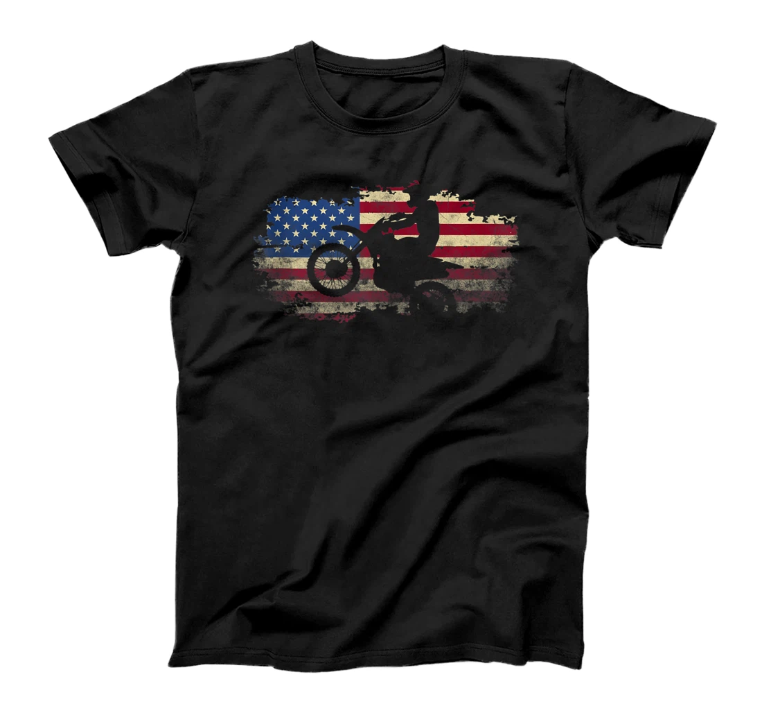 Dirt Bike American Flag Vintage Motocross T-Shirt, Women T-Shirt